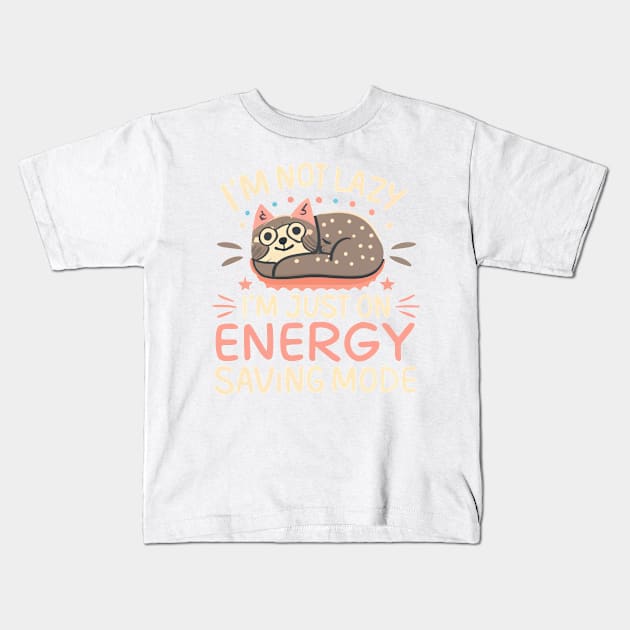 Energy Savings Mode Cat! Kids T-Shirt by SocietyTwentyThree